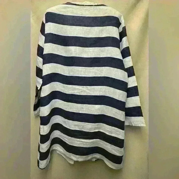 Pure Venice 100% Linen Kimono Jacket Blue and White Striped No Size Tag - Picture 5 of 6